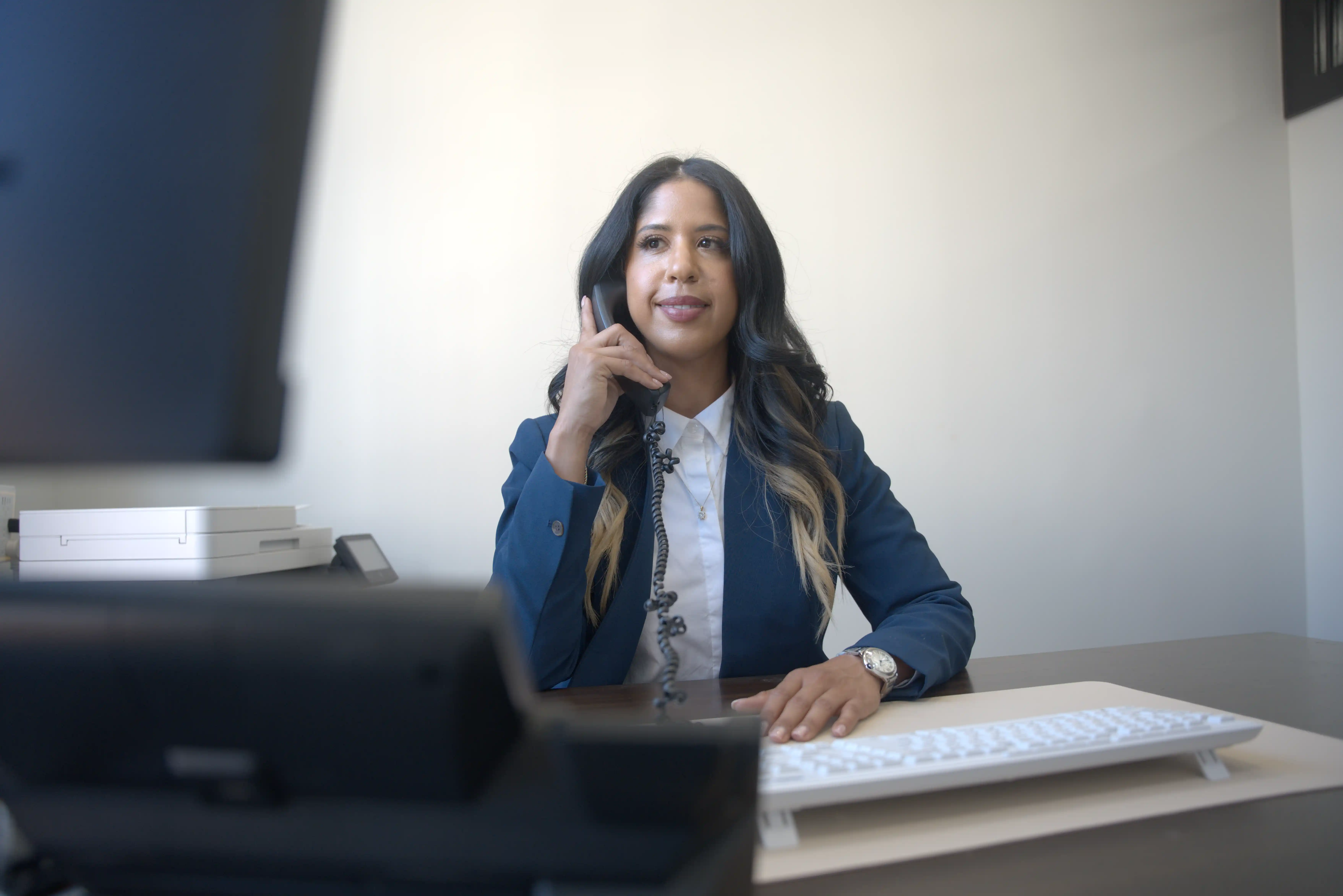 Missy Duarte, Personal Injury Attorney at Faugno Weis Duarte Raso, LLC, on a client call in Hackensack, NJ