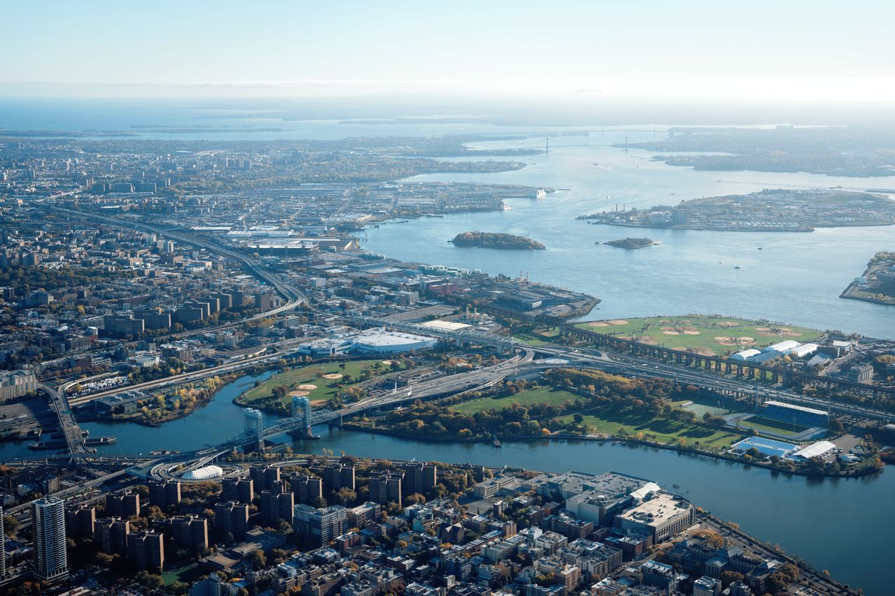 Aerial view of Bergen County waterfront, New Jersey